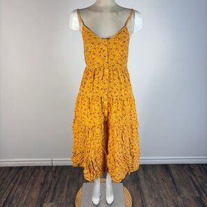 Band of Gypsies Yellow Floral Tiered Midi Dress XS Boho Cottagecore